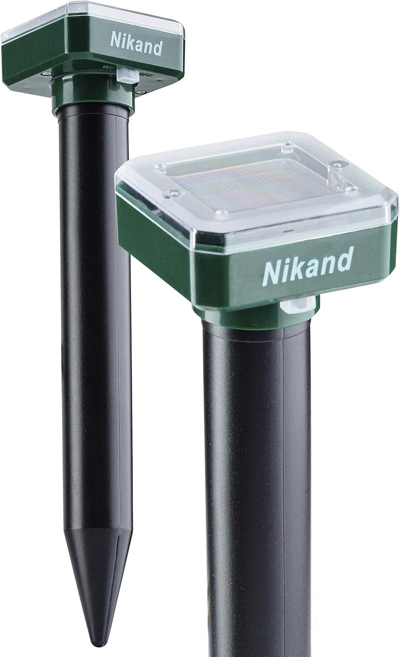 NIKAND Mole Repellent Stakes 2 Pack - Gopher Repellent Ultrasonic Solar Powered - Sonic Spike Mole and Vole Deterrent for Lawn Garden & Yard - Electronic Devices Outdoors Pest Repeller Snakes Rodents Chaser - Image 1