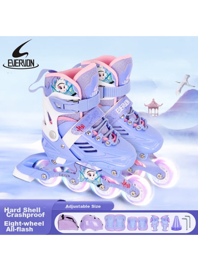 Evervon Roller Skates For Children, Inline Skates With Full Lighting, Ev388 Model With Helmet And Protective Gear, Purple, Size M - Image 1