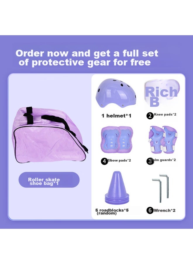 Evervon Roller Skates For Children, Inline Skates With Full Lighting, Ev388 Model With Helmet And Protective Gear, Purple, Size M - Image 3