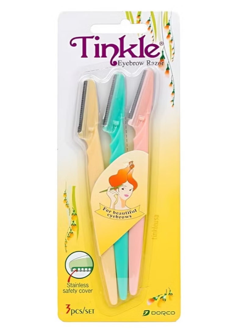 3-piece eyebrow razor set, pink/yellow/blue