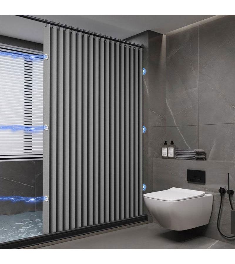قاطع حمام أبيض قابل للطي مزود بخطافات ومغناطيس مزدوج الجوانب 70×70 - Image 3