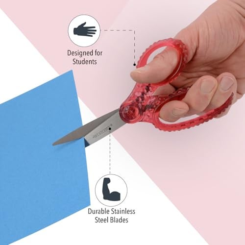 Westcott GEM Crystal-Design Scissors for Kids Ages 12+ - Back to School Essentials and Classroom Supplies - 7-Inch Pointed Student Scissors - for Right- or Left-Handed Use - Pink - 1 Pack - Image 3