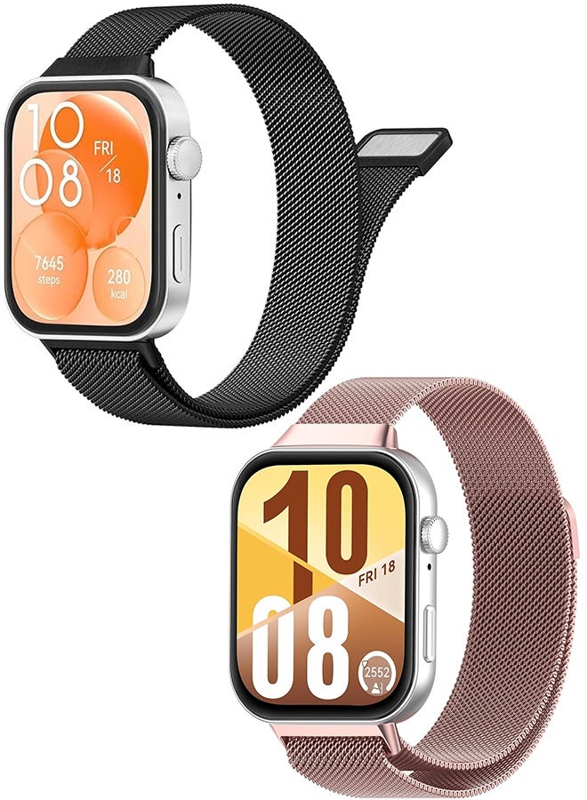 2Pcs Suitable for Huawei Watch Fit 3/Huawei Watch Fit 4/Pro metal Milanese Magnetic Loop Watch Strap - Image 1