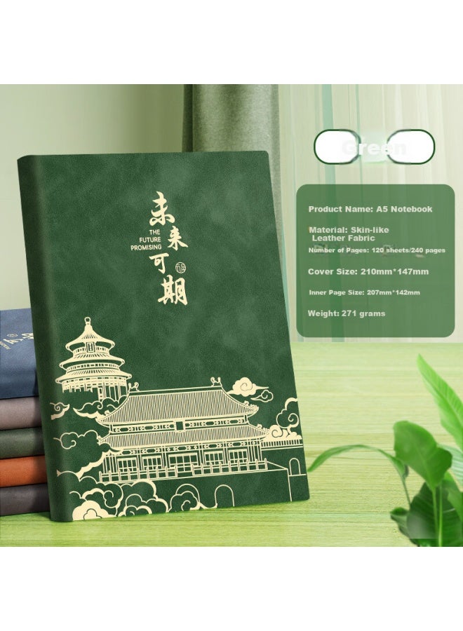 Ujia Business Notebook A5 Thick Journal, High-quality Soft Cover Diary, Work Log, Meeting Record Book, Office Stationery, Customizable, Green - Image 1