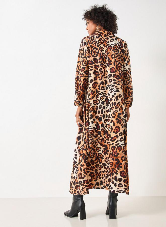 ايكونيك فستان ماكسي بطبعات حيوانات وأكمام طويلة من آيكونيك - Image 3