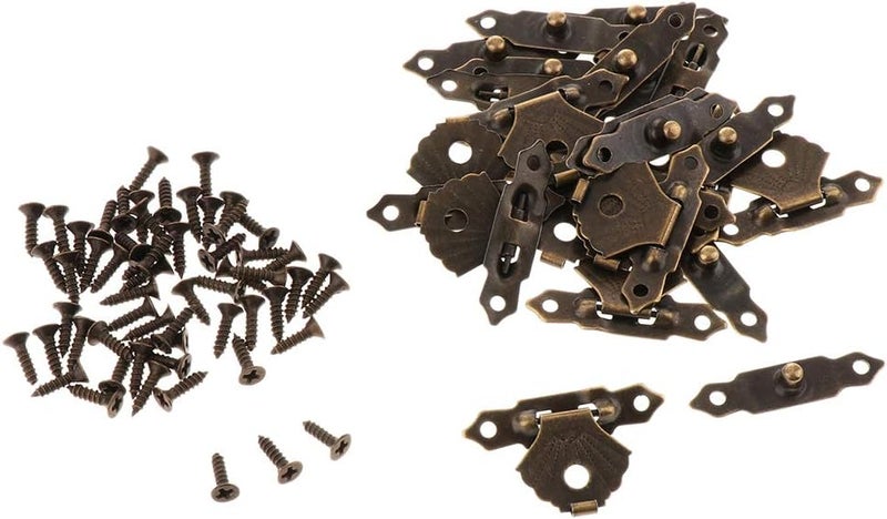 klarako 12pcs Small Box Hinges, Antique Latch Hasp for Wood Jewelry Box, Mini Metal Lock with Screws klarakoBrown, 29x19mm - Image 1