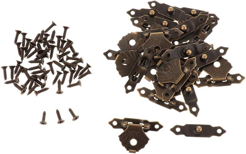 klarako 12pcs Small Box Hinges, Antique Latch Hasp for Wood Jewelry Box, Mini Metal Lock with Screws klarakoBrown, 29x19mm - Image 3
