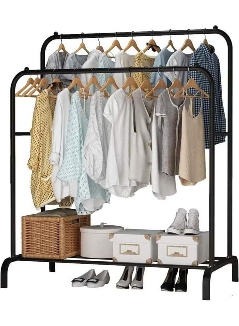 Multifunctional hanger coat rack family bedroom storage rack double pole plus base shoe rack black - Image 5