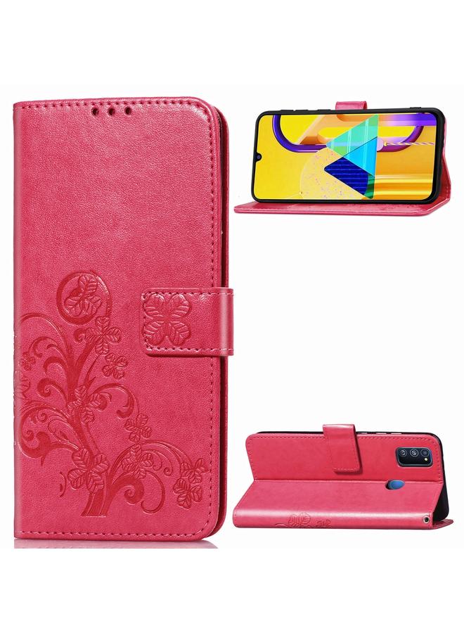 زبون جراب لهاتف Galaxy M30، جراب جلدي منقوش بأربع أوراق لحماية الهاتف المحمول مع حبل وفتحة للبطاقات ومحفظة ووظيفة حامل - Image 3