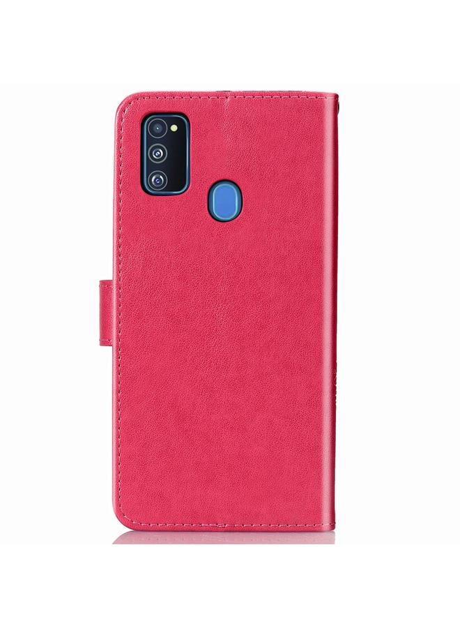 زبون جراب لهاتف Galaxy M30، جراب جلدي منقوش بأربع أوراق لحماية الهاتف المحمول مع حبل وفتحة للبطاقات ومحفظة ووظيفة حامل - Image 5