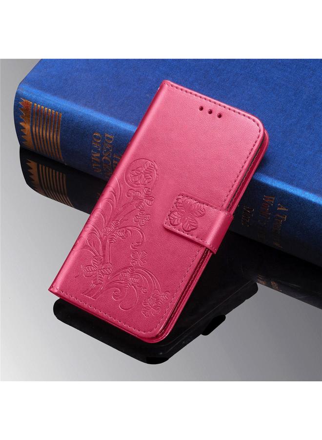 زبون جراب لهاتف Galaxy M30، جراب جلدي منقوش بأربع أوراق لحماية الهاتف المحمول مع حبل وفتحة للبطاقات ومحفظة ووظيفة حامل - Image 2