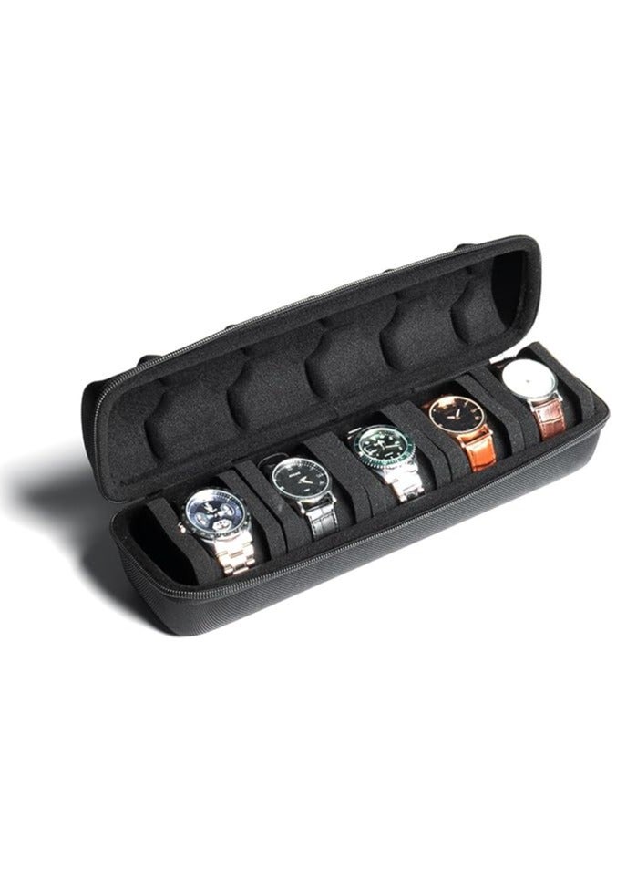 Arabest Hard Watch Travel Case, 5 slot Watch Roll Case Storage and Organizer for Men and Women, with anti-move watch pillow - Image 1
