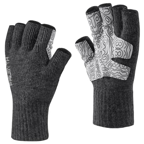 Palmyth Wool Fingerless Fishing Gloves Warm for Men Women Cold Weather Fly Fishing Ice Fishing Photography Hunting Obsidian SM - Image 1