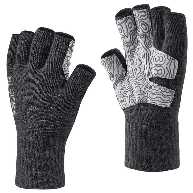 Palmyth Wool Fingerless Fishing Gloves Warm for Men Women Cold Weather Fly Fishing Ice Fishing Photography Hunting Obsidian SM - Image 2