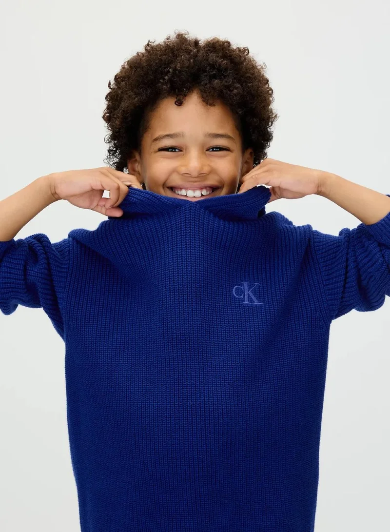 Calvin Klein Jeans Bold Blue Rib Knit Hoodie for Men | Best Price UAE