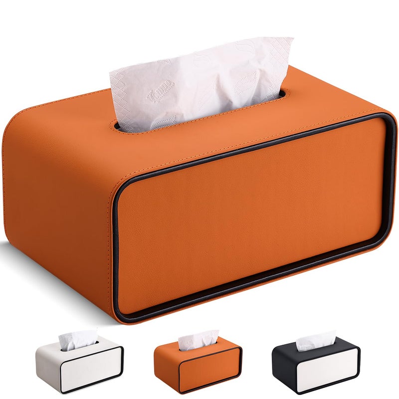 GORESE Rectangular Tissue Box Cover for Kleenexs PU Leather Tissue Box Holder Decorative Tissue Holder Cover for Bathroom Bedroom Living Room Office Orange