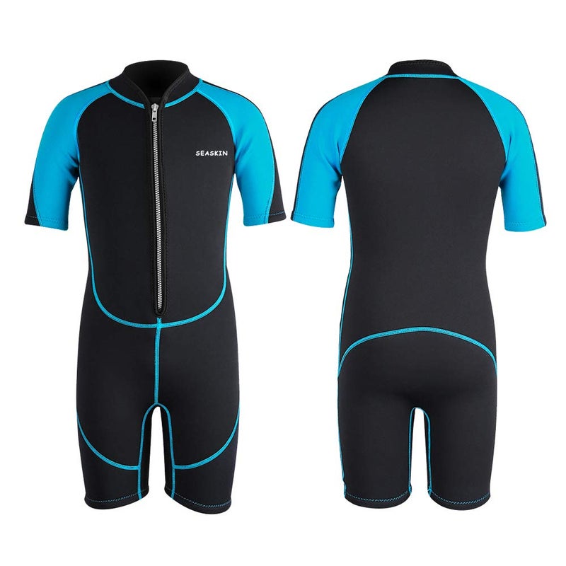Seaskin Kids Wetsuit for Boys Toddlers 2mm Front Zipper Shorty Wetsuits Neoprene Thermal Swimsuits for Diving Surfing Swim Lessons Size 8