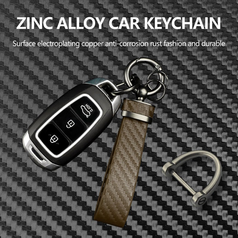 Turcee Carbon Fiber Car Keychain Automotive Interior Accessories Keychains Leather Car Key Fob Car Accessories Key Ring&Anti-Lost D-Ring(Brown) - Image 3
