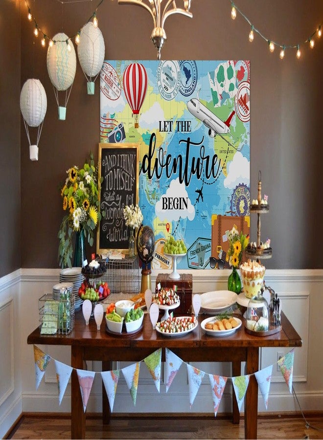 Avezano 7x5ft Adventure Awaits Backdrop Let The Adventure Begin World Map Photography Background Travel Theme Party Banner Decoration Supplies - Image 2