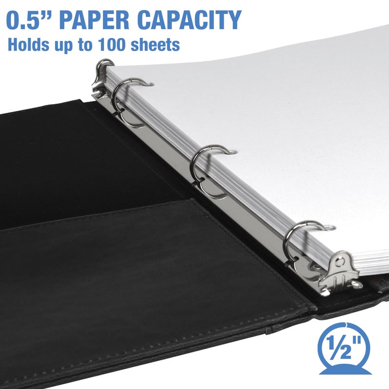 Samsill Vintage Leather 3 Ring Binder 0.5 Inch Round Ring (Holds 100 Sheets), 8.5 x 11 Inch Documents, Professional Organizer, Planner, Notebook, Black - Image 3