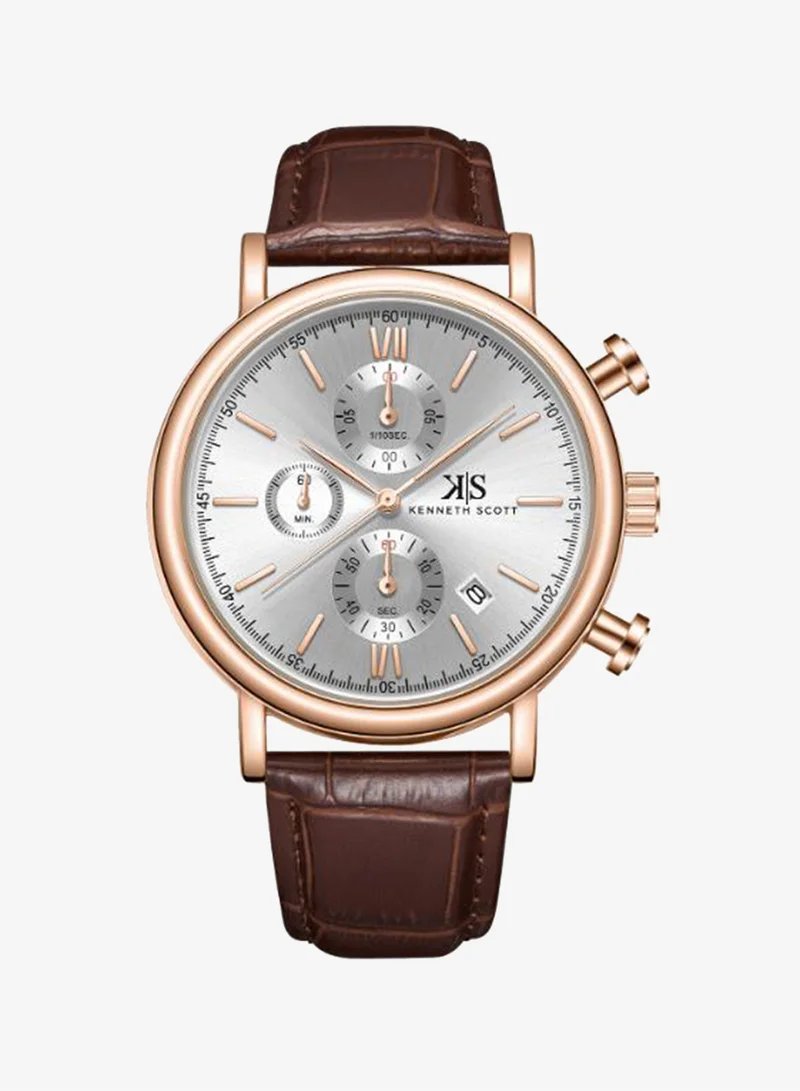 KENNETH SCOTT Men's Genuine Leather  Chrono & Multi Function Watch K23151-RLDW - 43 mm