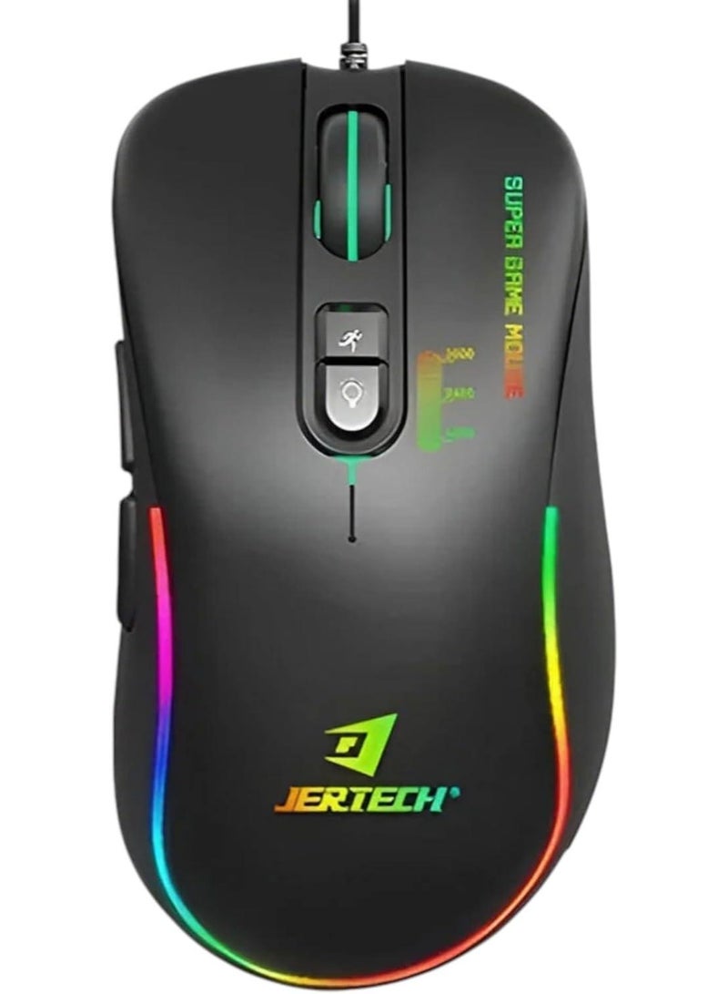 JERTECH XP13 Gaming Mouse – 3600 DPI – RGB Lighting – 7 Buttons – Wired Macro Mouse – Black - Image 1