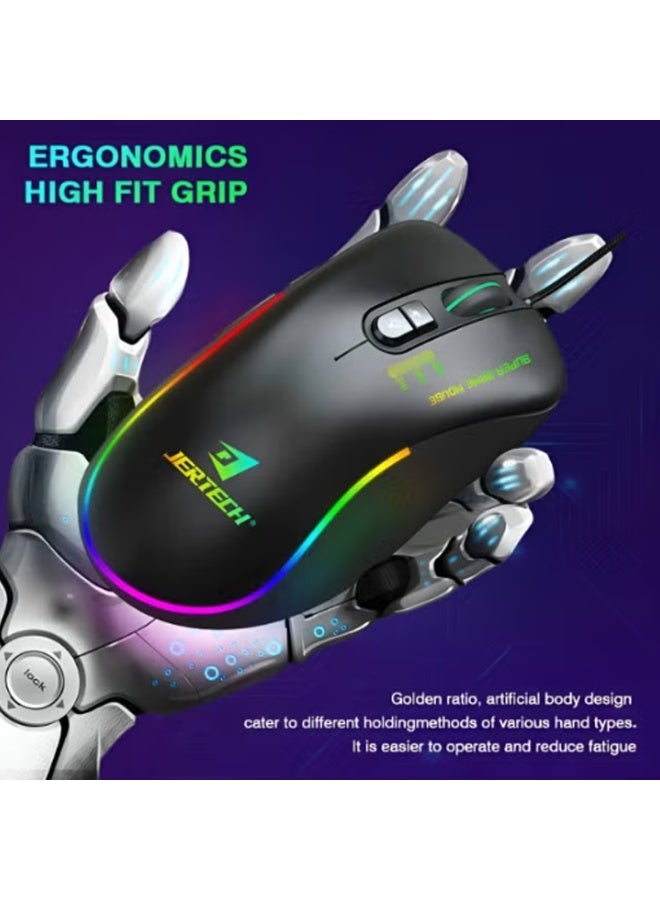JERTECH XP13 Gaming Mouse – 3600 DPI – RGB Lighting – 7 Buttons – Wired Macro Mouse – Black - Image 3