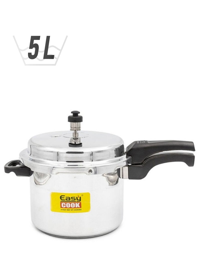 Easy Cook 5 LtrLiters Indian Aluminium Pressure Cooker - 5 Liter Capacity | Fast Cooking, Energy Efficient | Silver Silver  - Image 1
