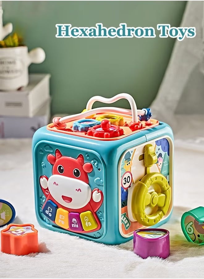 6 In 1 Educational Baby Toys, Hexahedron clapping drums With Lights Music and Clock, Baby Sensory Montessori Toys, Multi-functional Musical Toys, Children's Intelligent Toy, Activity Cube Toys, Early Education Toy, Babies Learning Toy, Educational Hand-clapped Drum, Learning Baby Musical House, Color Cognition Baby Toys  - Image 4