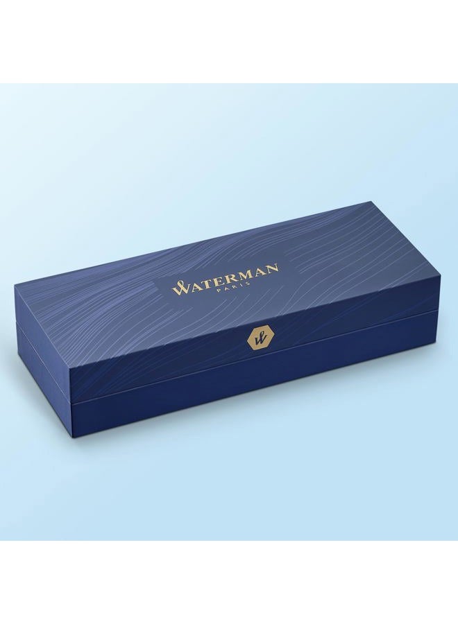 Waterman قلم رولر هيميسفير، مصنوع من الفولاذ المقاوم للصدأ مع تزيين من الذهب عيار 23 قيراط، نقطة رفيعة مع خرطوشة حبر أسود، علبة هدايا - Image 5