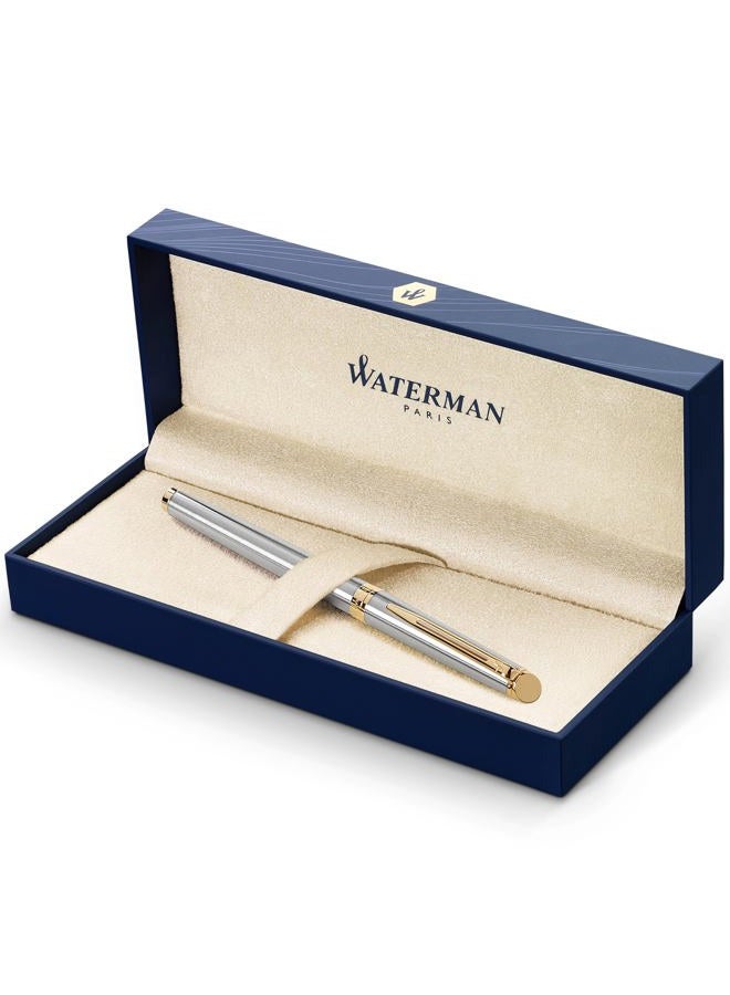 Waterman قلم رولر هيميسفير، مصنوع من الفولاذ المقاوم للصدأ مع تزيين من الذهب عيار 23 قيراط، نقطة رفيعة مع خرطوشة حبر أسود، علبة هدايا - Image 1