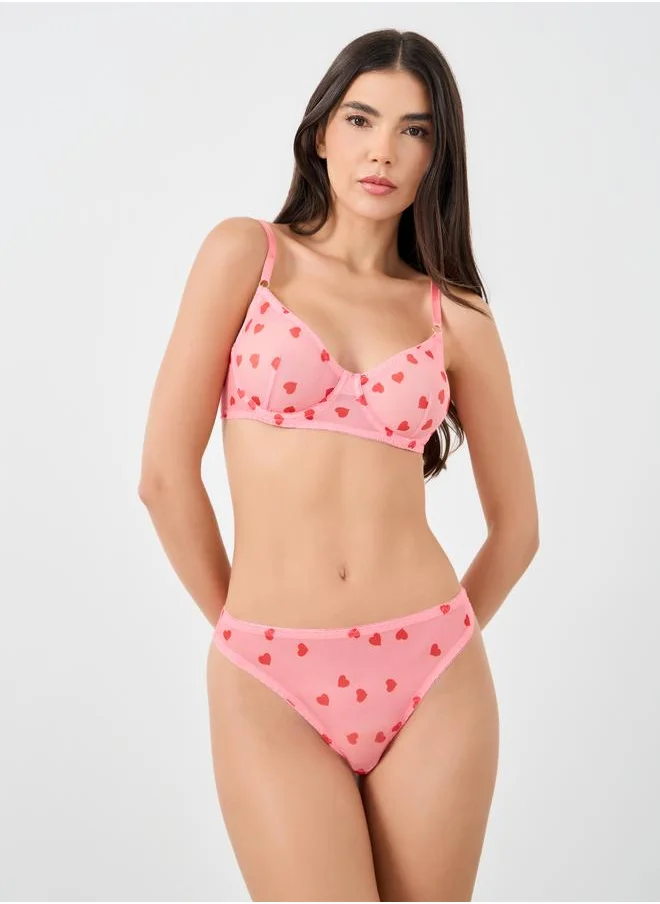 Take Two Take Two Heart Print Wired Bra with Brief Set