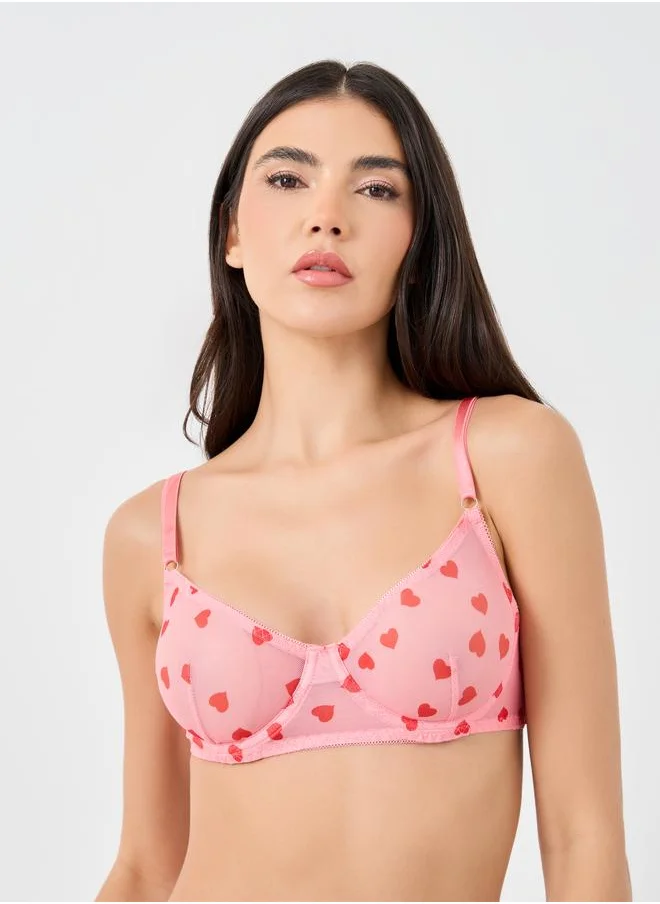 Take Two Take Two Heart Print Wired Bra with Brief Set