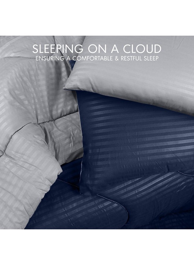 Hotel Linen Klub Hotel Linen Klub  Reversible Down Alternative Comforter  Set -Ultra Soft Brushed Stripe Microfiber Fabric, 200GSM Soft Fibersheet Filling, Size : Double  220 x 240cm , Color: Navy Blue & Dark Grey  - Image 4