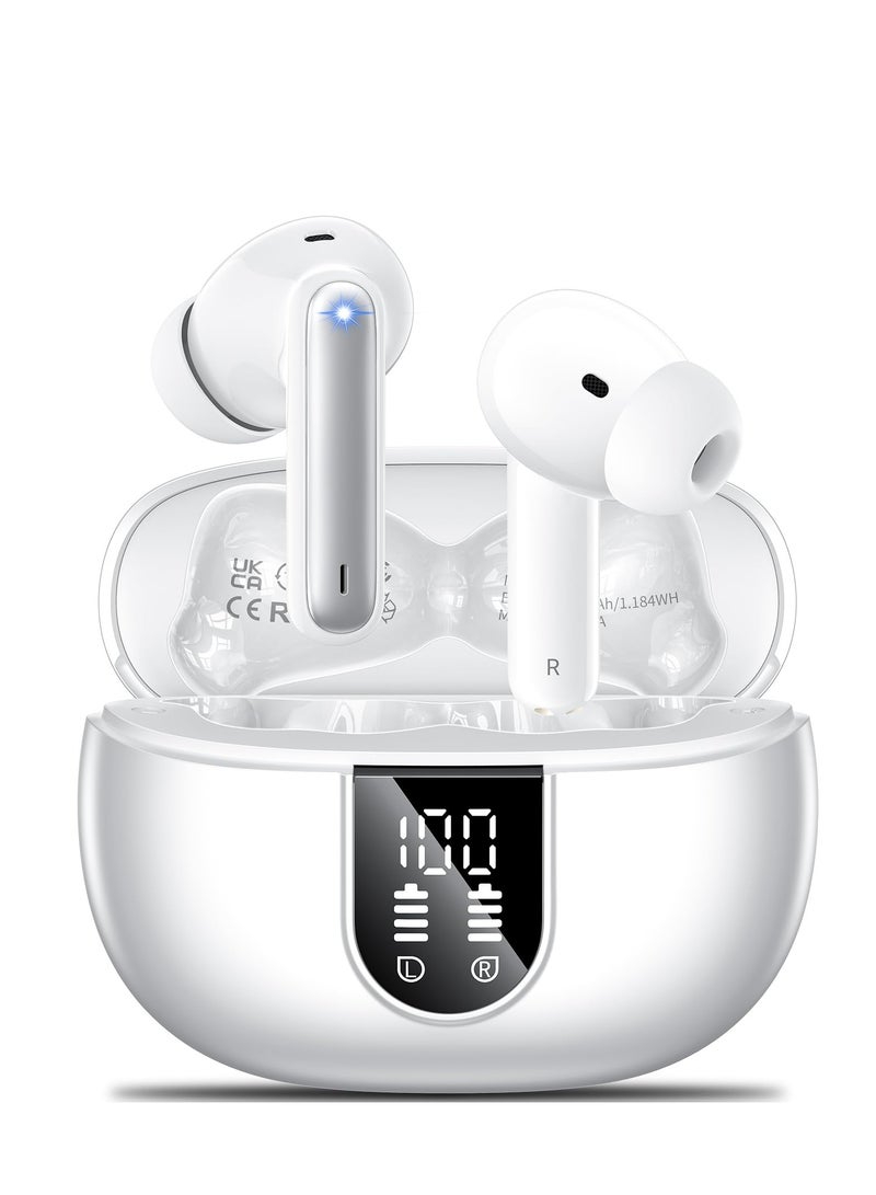 Arabest Wireless Bluetooth Earbuds, Headphone & Earphones with Active Noise Cancelling,Deep Bass,LED Power Display, Stereo Sound, White - Image 1