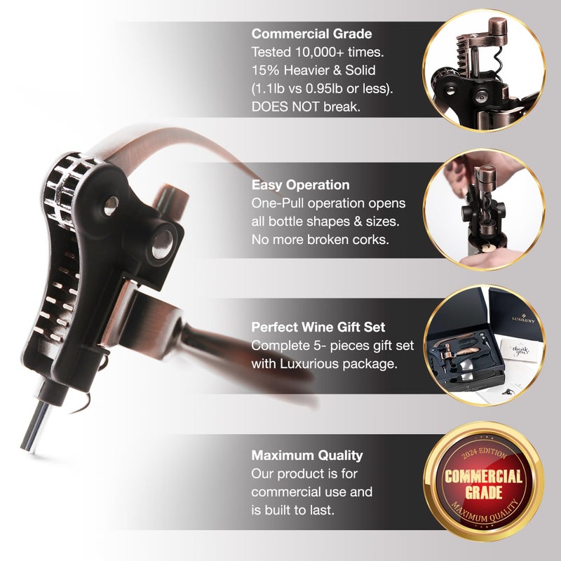 Luxiluxy Wine Bottle Opener Corkscrew Set â€“ Luxiluxy [2024 upgraded, does NOT break!] Including Foil Cutter, Bottle Stopper, Opener Stand and Extra Spiral - corkscrews wine opener set- wine opener kit - Image 3