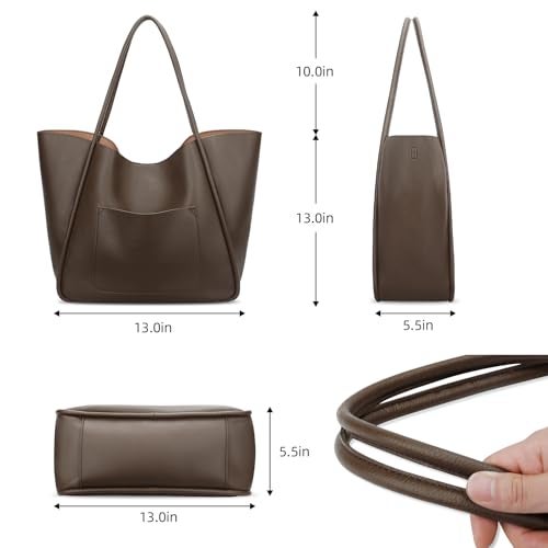 KKXIU Tote Bag for Women Vegan Leather Shoulder Purse Large Capacity Travel Bag - Khaki - Image 5
