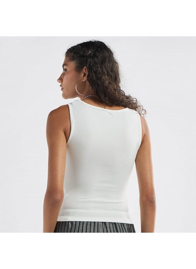 FAV Ribbed Tank Top with Round Neck and Flap Detail  - Image 3