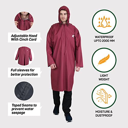 ROCKSPORT Unisex Hooded Rain Poncho for Adult,Waterproof, lightweight,Reusable& Packable, One Size Fits Most, Free Size(Maroon) - Image 3