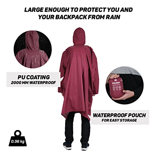 ROCKSPORT Unisex Hooded Rain Poncho for Adult,Waterproof, lightweight,Reusable& Packable, One Size Fits Most, Free Size(Maroon) - Image 4