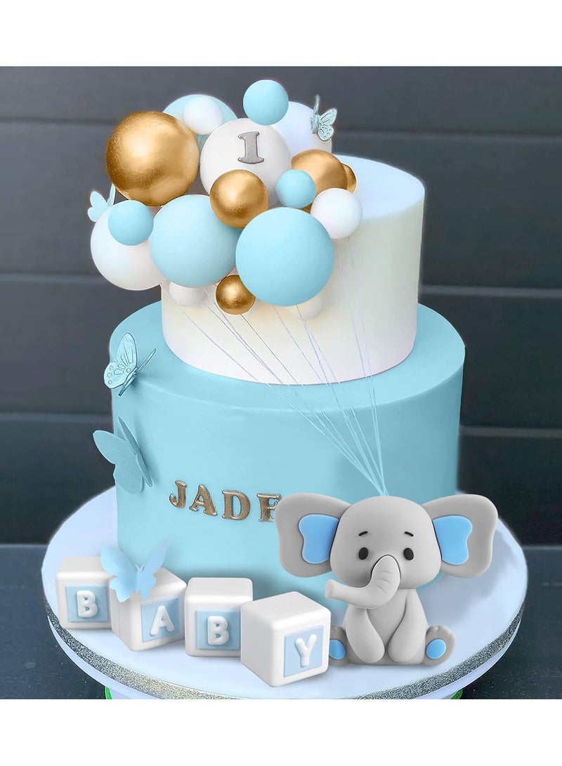 elephants Cake Topper Set blue, Birthday Cake Decoration Set, Small Bear Birthday Party Supplies, Cake Toppers baby shower  - Image 1