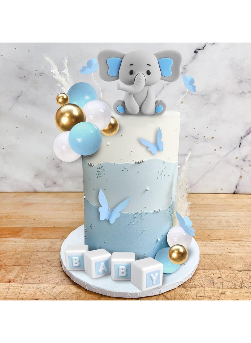 elephants Cake Topper Set blue, Birthday Cake Decoration Set, Small Bear Birthday Party Supplies, Cake Toppers baby shower  - Image 3