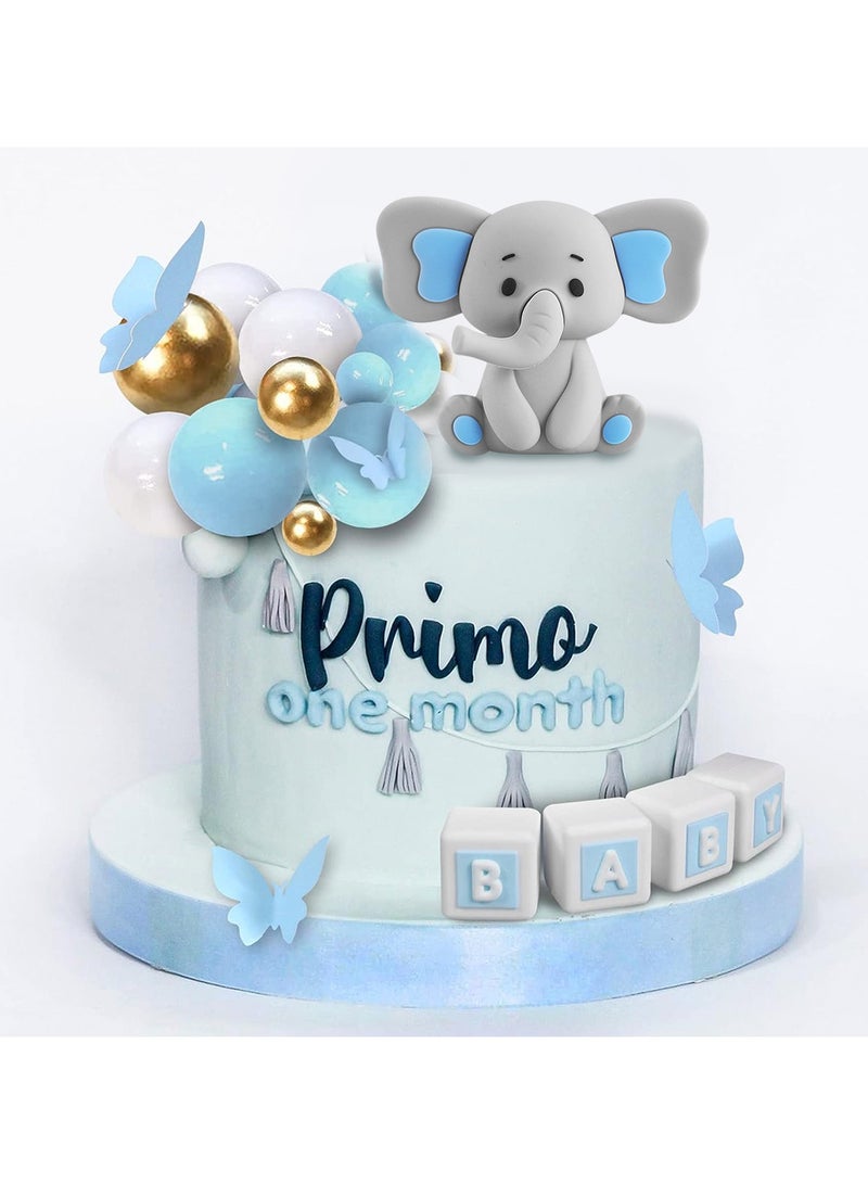 elephants Cake Topper Set blue, Birthday Cake Decoration Set, Small Bear Birthday Party Supplies, Cake Toppers baby shower  - Image 4