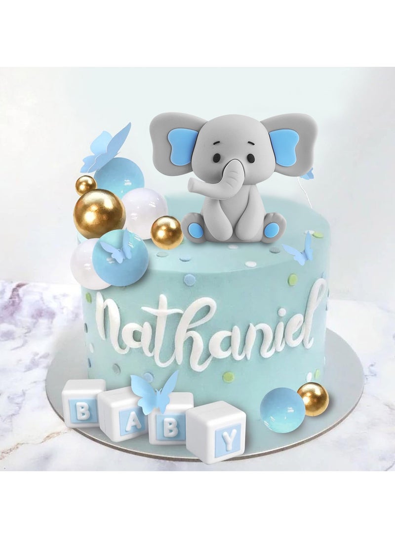 elephants Cake Topper Set blue, Birthday Cake Decoration Set, Small Bear Birthday Party Supplies, Cake Toppers baby shower  - Image 5