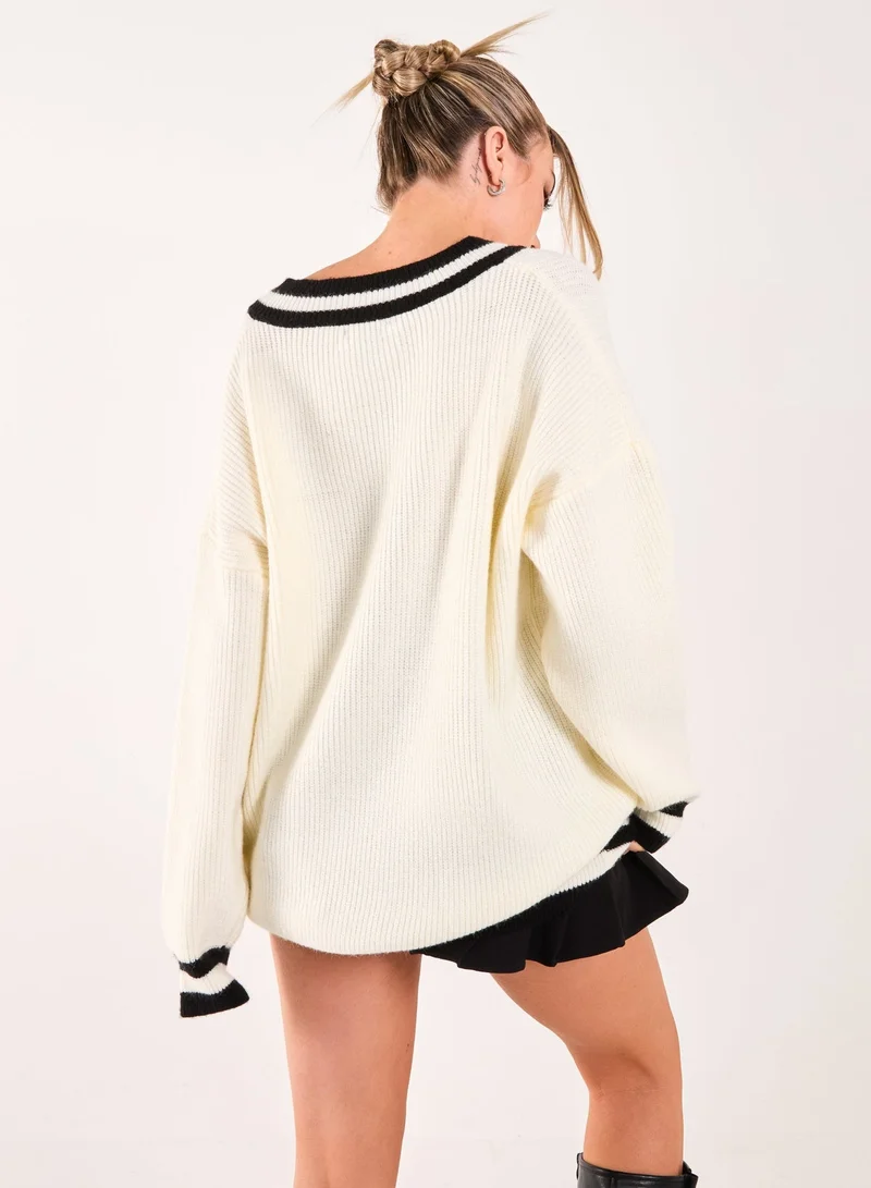 Pink Vanilla Varsity Knit Oversized Jumper