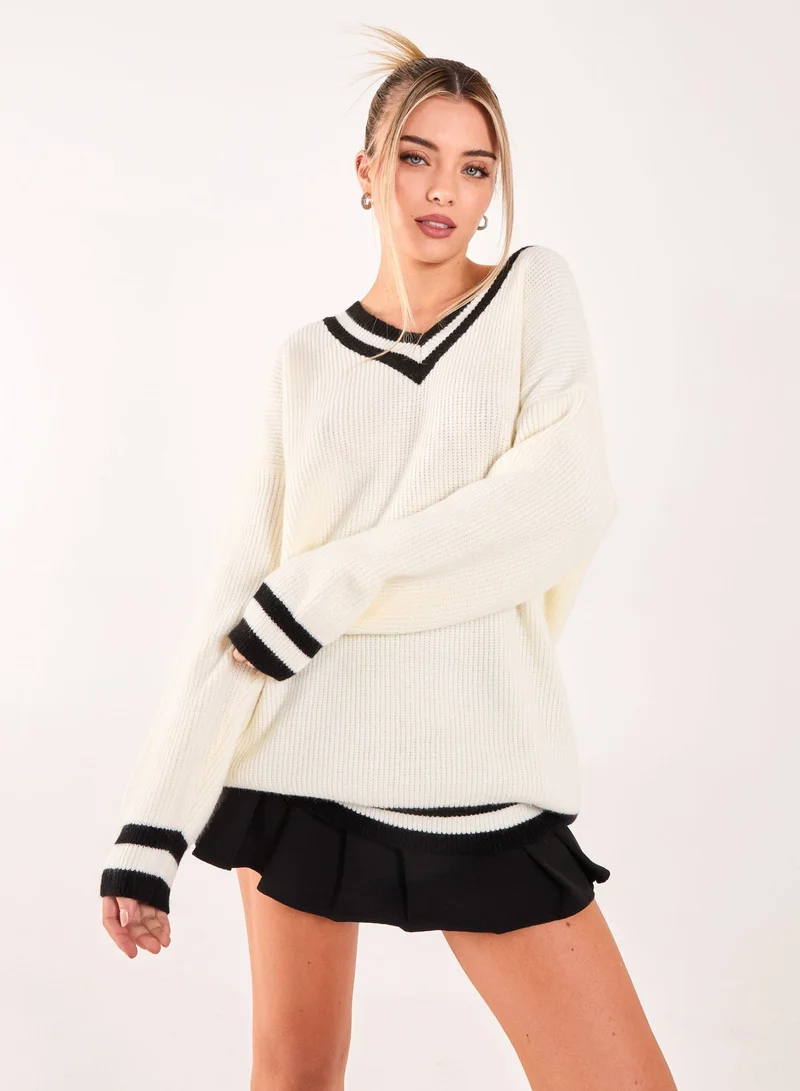 Pink Vanilla Varsity Knit Oversized Jumper