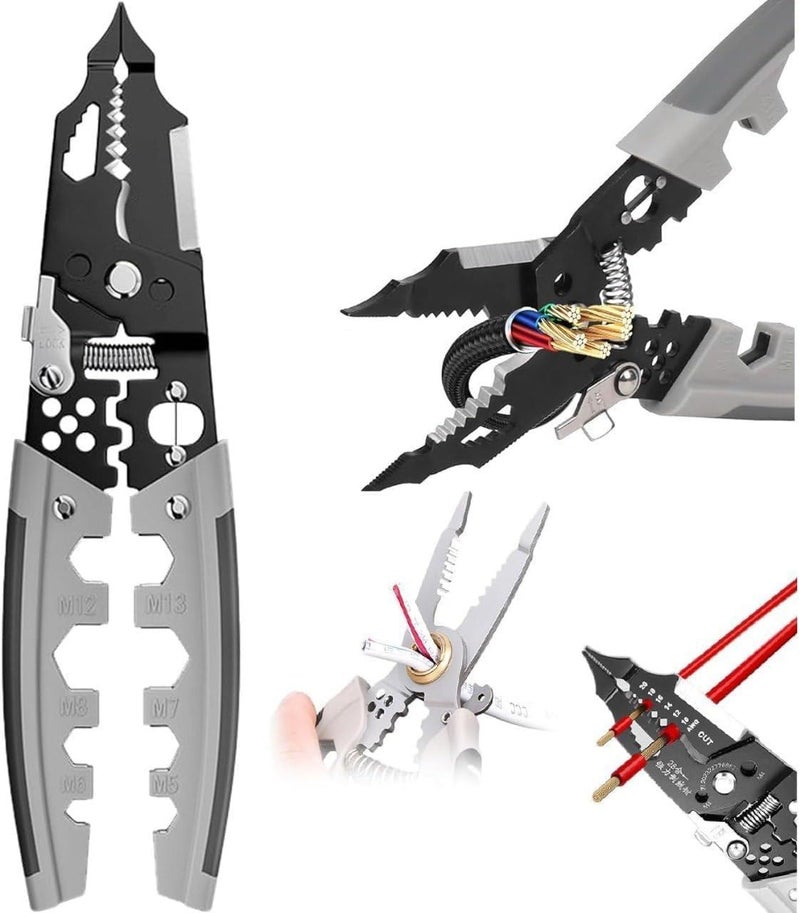 MySouqEg - Store - (1pcs) - Obedient 28-IN-1 Wire Stripper and Cutter Multifunctional Tool Chromium Vanadium Steel Cutting Crimping for Electrician, Stainless Puller Plier (19 cm / 7.5 in) - Image 2