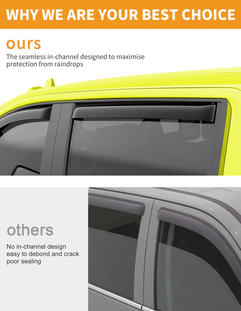 Deejecsun in-Channel Window Rain Guards Fit for Toyota 4Runner 2010-2024 Extra Durable Window Deflectors Vent Visors Vent Shades Window Visors Rain Guard Exterior Car Accessories - 4 pcs - Image 5