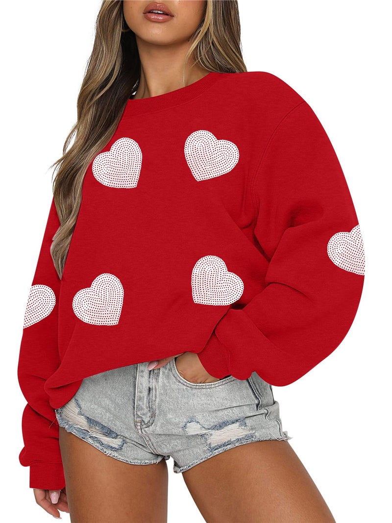 MAXIMGR Valentines Sweatshirt Women Teacher Valentine Shirts sequin Love Heart Graphic Tee Valentine's Day Gift Pullover - Image 1