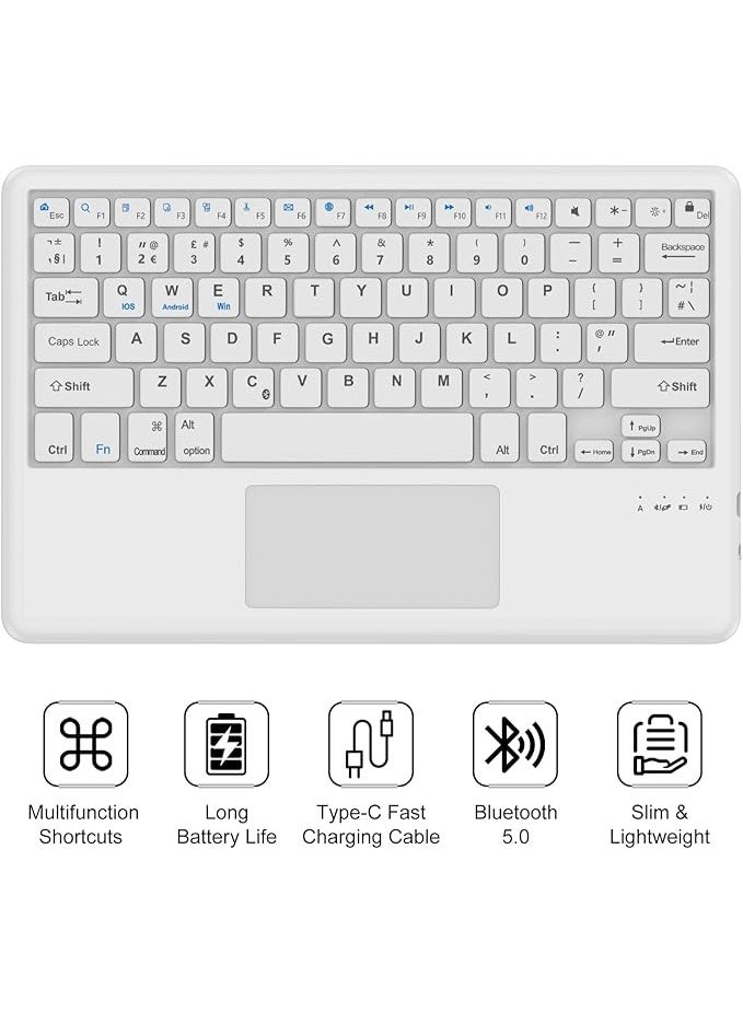 كيبورد بلوتوث مع تاتش باد للآيباد والتابلت – لوحة مفاتيح لاسلكية نحيفة خفيفة وقابلة للشحن، متوافقة مع iOS وأندرويد وويندوز (أبيض) - Image 4